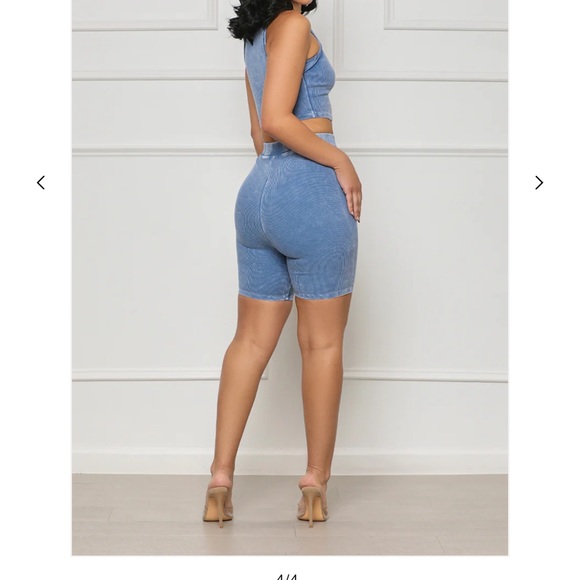 Contour Ribbed Biker Short Set (Blue) - Picture 3 of 4